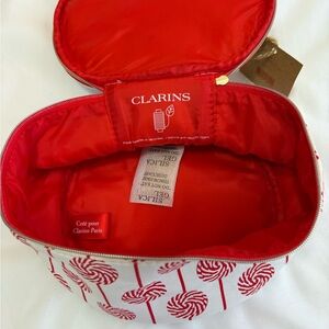 Clarins Red and White Swirl Cosmetic Pouch